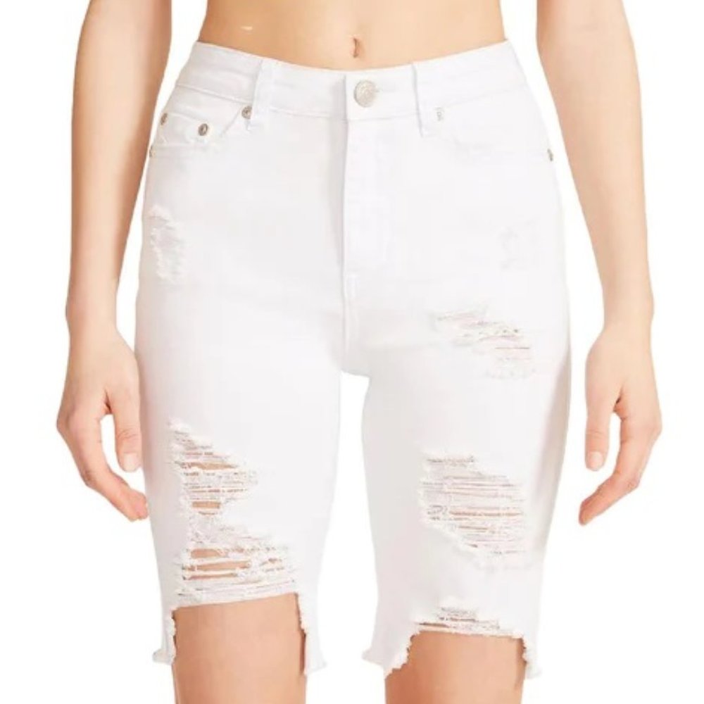 MADDEN GIRL Destroyed Cut Off White Denim Bermuda Shorts - Sz 29 - NEW w/ TAGS